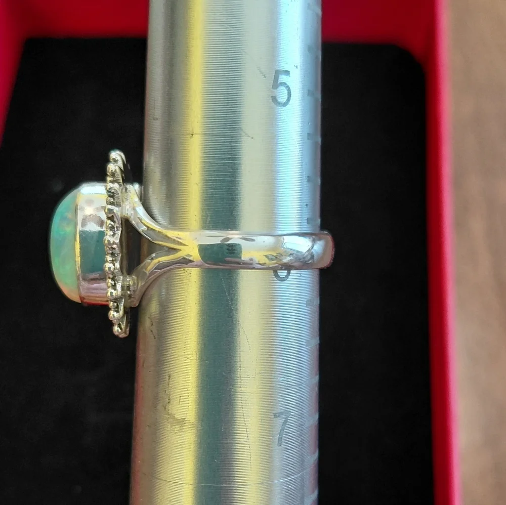 Sterling Silver Ethiopian Opal Halo Statement Ring